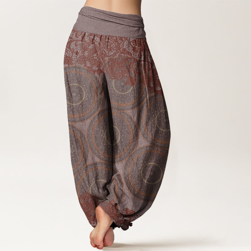 Pantalones harén con cintura elástica para mujer, diseño informal de flores y brújula con Buddha Stones - image 7
