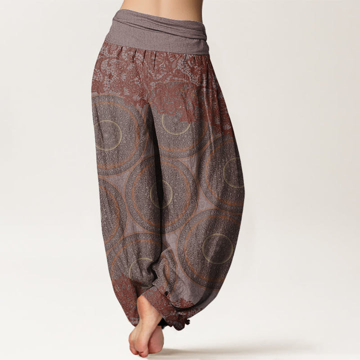 Pantalones harén con cintura elástica para mujer, diseño informal de flores y brújula con Buddha Stones - image 7