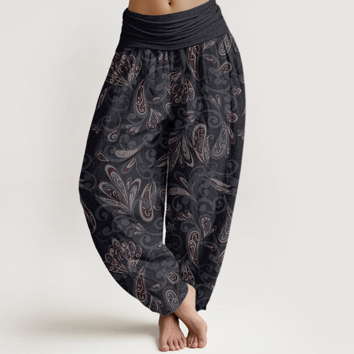 Pantalones harén con cintura elástica para mujer, diseño informal de pétalos de flores y Buddha Stones - Negro - US22，UK/AU26，EU54 (6XL) - image 1