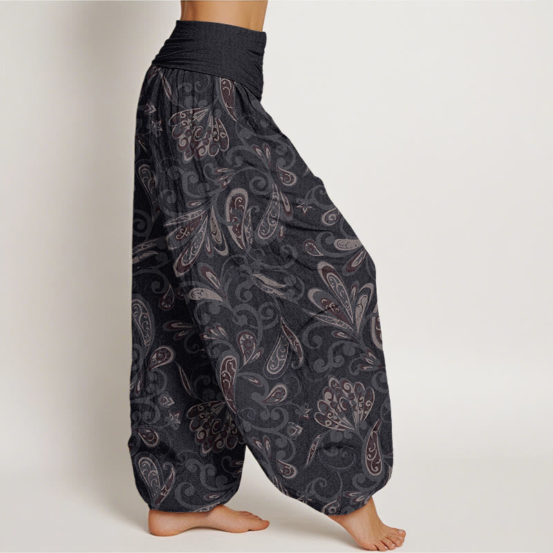 Pantalones harén con cintura elástica para mujer, diseño informal de pétalos de flores y Buddha Stones - image 2