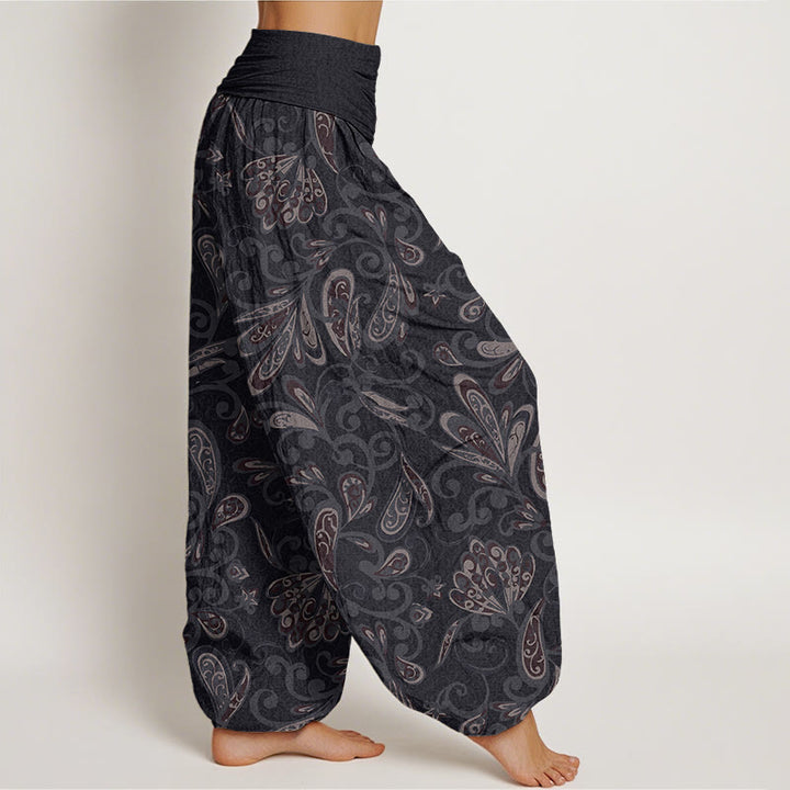 Pantalones bombachos de cintura elástica para mujer, de algodón, con diseño informal de pétalos de flores y Buddha Stones. - image 1