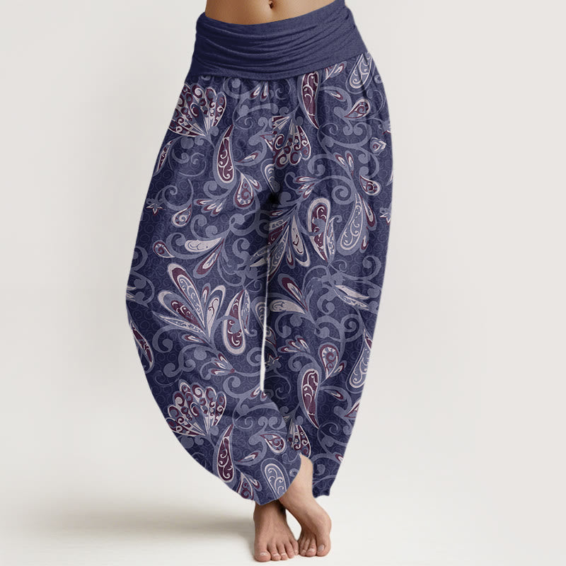 Pantalones bombachos de cintura elástica para mujer, de algodón, con diseño informal de pétalos de flores y Buddha Stones. - Azul pizarra - US22，UK/AU26，EU54 (6XL) - image 4