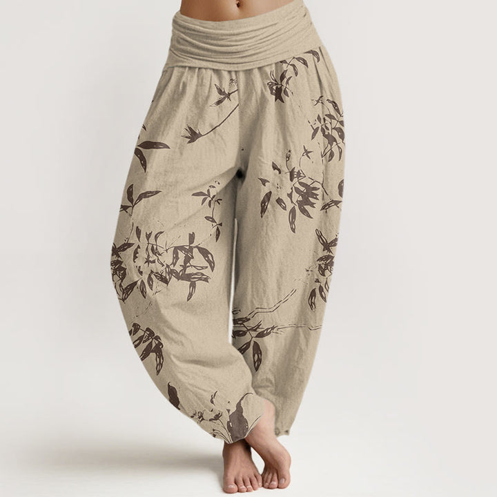 Pantalones harén con cintura elástica para mujer con estampado de ramas de Buddha Stones - Caqui - US22，UK/AU26，EU54 (6XL) - image 1
