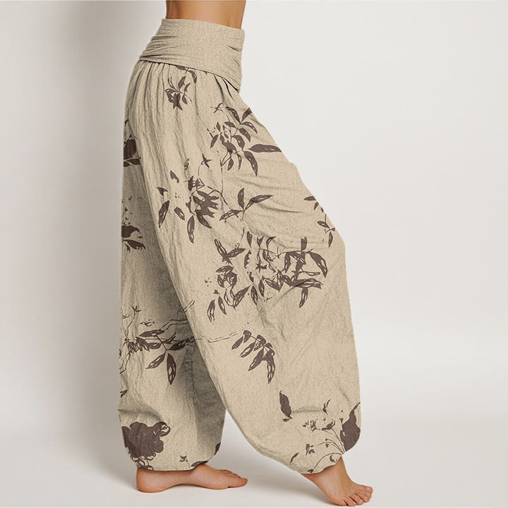 Pantalones bombachos de cintura elástica para mujer con estampado de ramas y piedras de Buddha Stones, de algodón. - image 1
