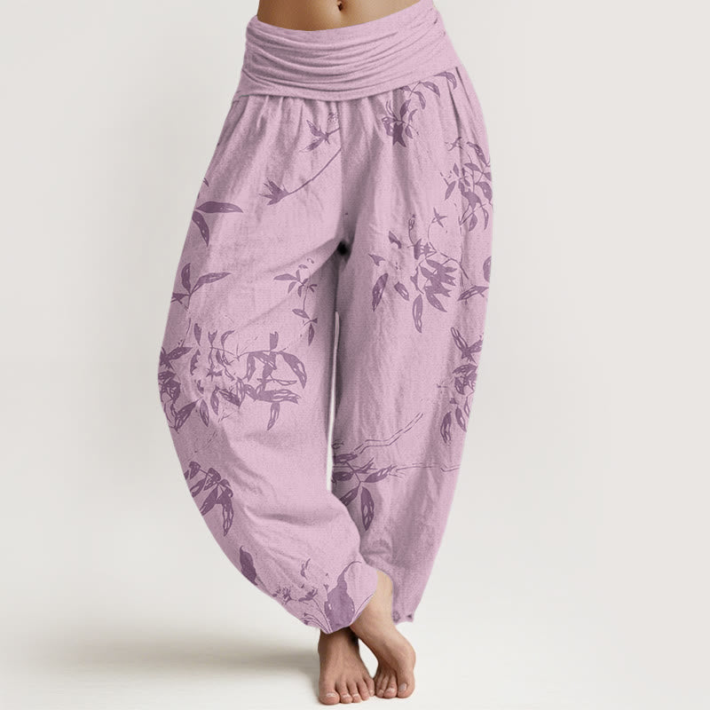 Pantalones harén con cintura elástica para mujer con estampado de ramas de Buddha Stones - Rosa - US22，UK/AU26，EU54 (6XL) - image 8