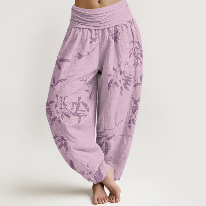 Pantalones harén con cintura elástica para mujer con estampado de ramas de Buddha Stones - Rosa - US22，UK/AU26，EU54 (6XL) - image 8