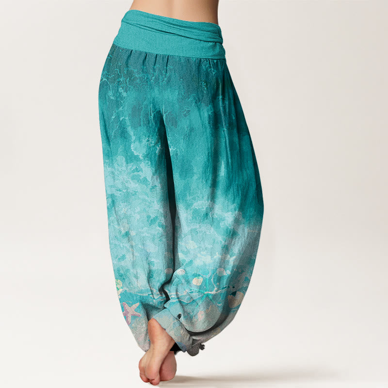 Pantalones bombachos de cintura elástica para mujer con estampado de Buddha Stones y océano infinito, de algodón. - image 2