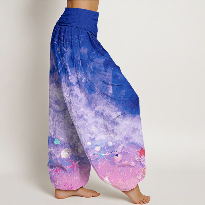 Pantalones harén con cintura elástica para mujer con estampado de vastos océanos y Buddha Stones