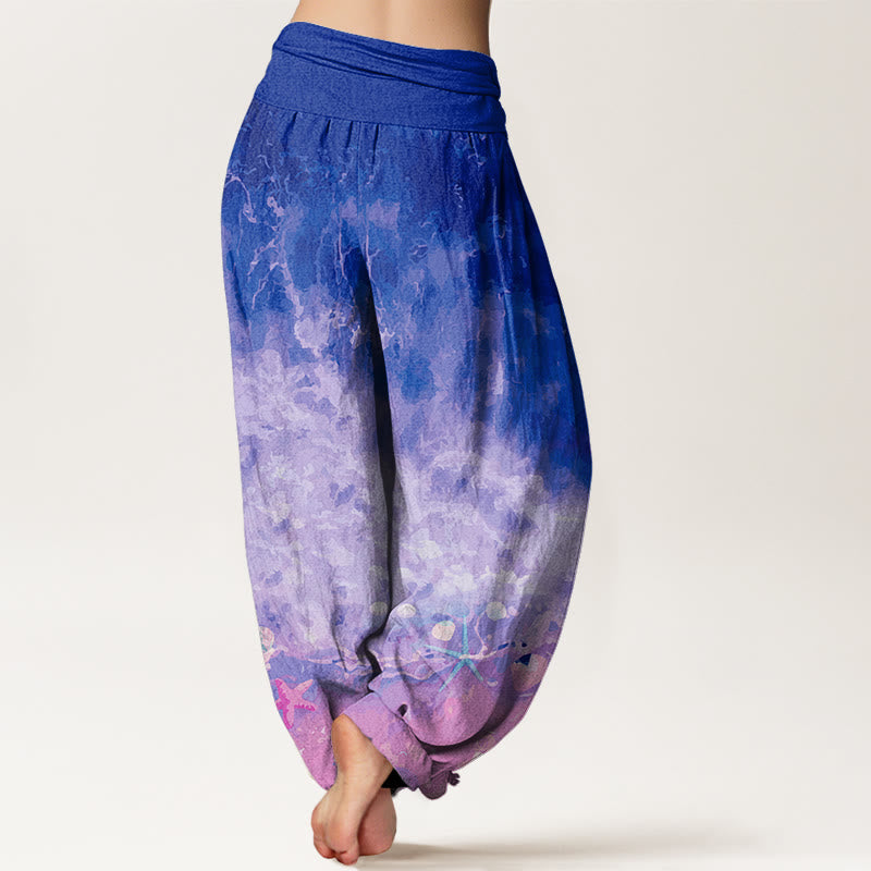 Pantalones harén con cintura elástica para mujer con estampado de vastos océanos y Buddha Stones