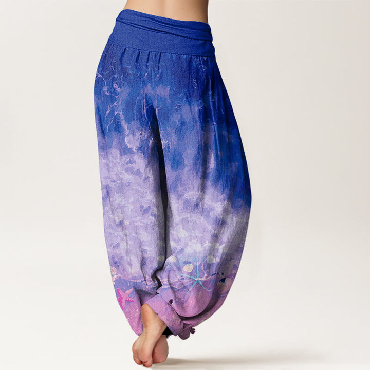 Pantalones harén con cintura elástica para mujer con estampado de vastos océanos y Buddha Stones