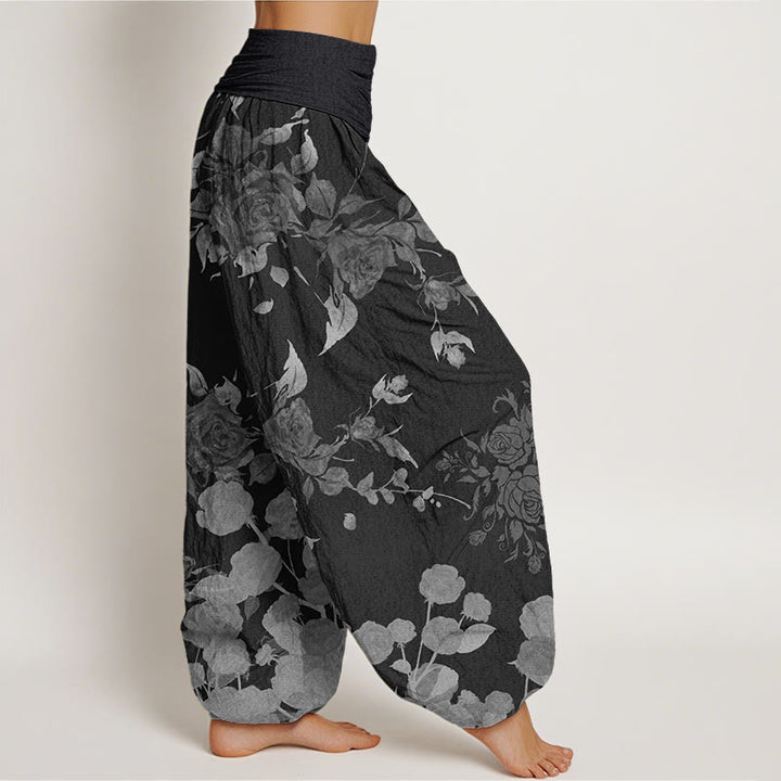 Pantalones harén con cintura elástica para mujer con estampado de flores en flor y Buddha Stones - image 1