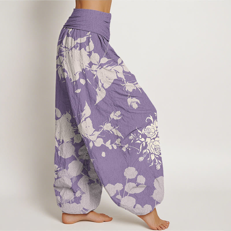 Pantalones harén con cintura elástica para mujer con estampado de flores en flor y Buddha Stones - image 9