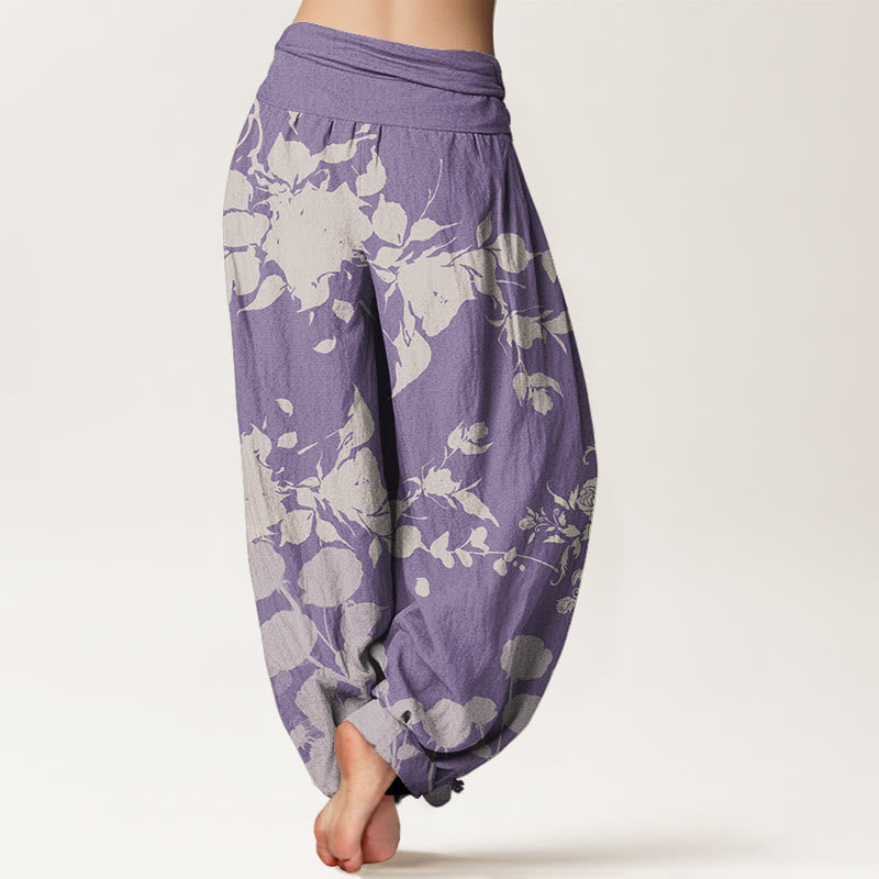 Pantalones harén con cintura elástica para mujer con estampado de flores en flor y Buddha Stones - image 10