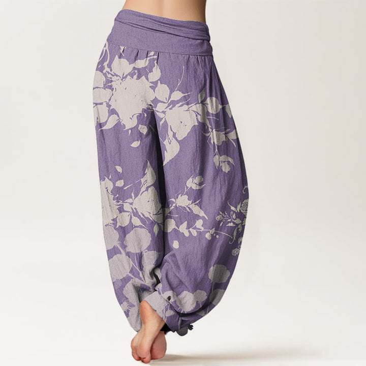 Pantalones harén con cintura elástica para mujer con estampado de flores en flor y Buddha Stones - image 10