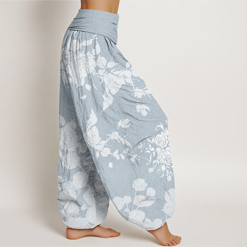 Pantalones harén con cintura elástica para mujer con estampado de flores en flor y Buddha Stones - image 6