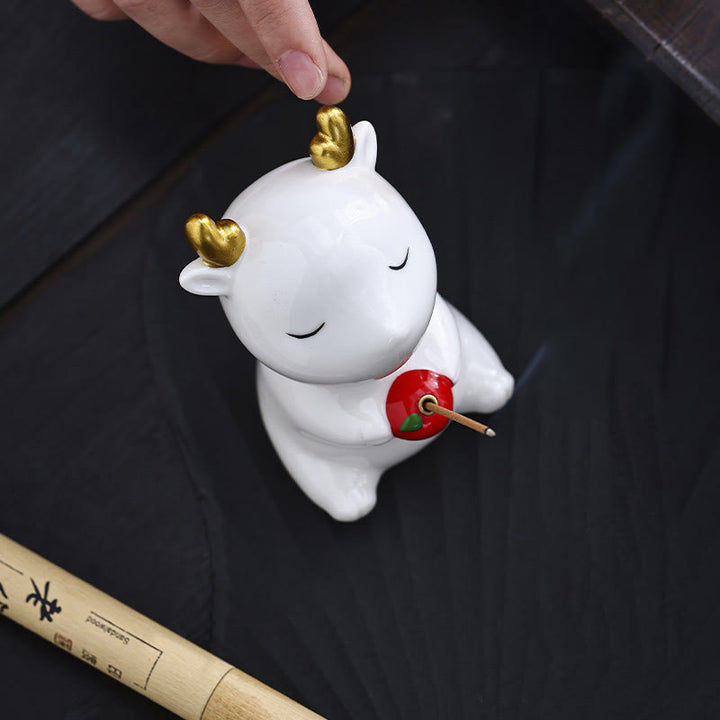 Quemador de incienso de cerámica curativo con forma de ciervo y Buddha Stones para decoración de escritorio