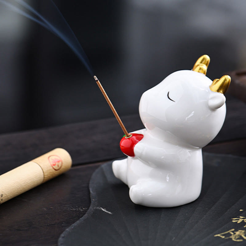 Quemador de incienso de cerámica curativo con forma de ciervo y Buddha Stones para decoración de escritorio