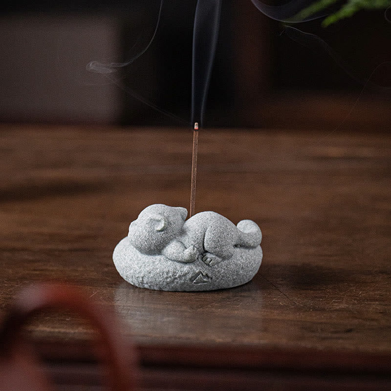 Quemador de incienso curativo con forma de gato de pie perezoso y adorable con Buddha Stones para decoración de escritorio - image 17