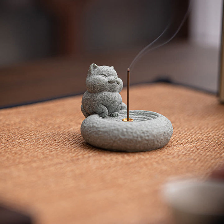 Quemador de incienso curativo con forma de gato de pie perezoso y adorable con Buddha Stones para decoración de escritorio - image 4