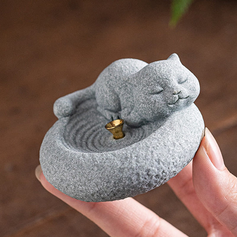 Quemador de incienso curativo con forma de gato de pie perezoso y adorable con Buddha Stones para decoración de escritorio - image 26