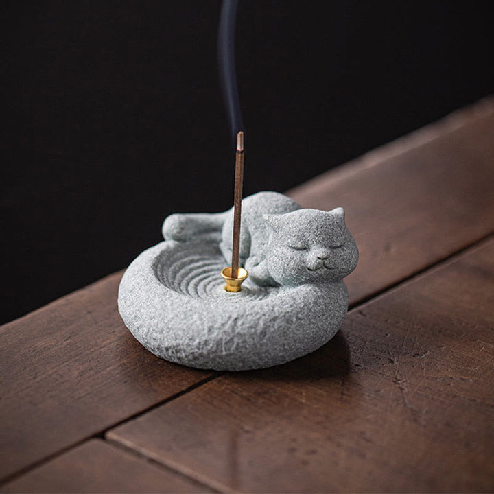 Quemador de incienso curativo con forma de gato de pie perezoso y adorable con Buddha Stones para decoración de escritorio - image 22