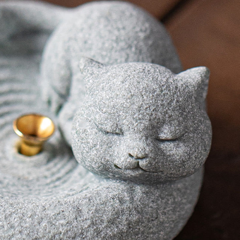 Quemador de incienso curativo con forma de gato de pie perezoso y adorable con Buddha Stones para decoración de escritorio - image 27