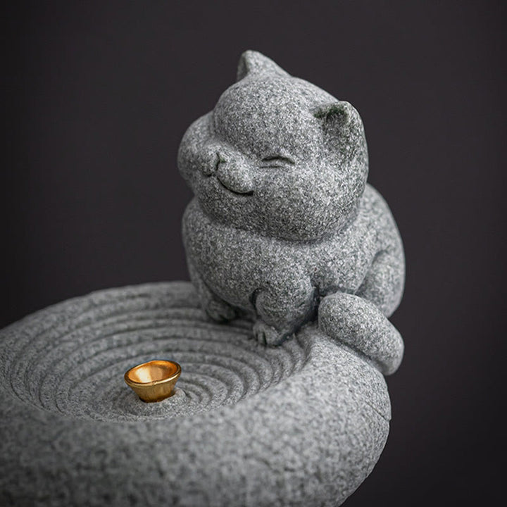 Quemador de incienso curativo con forma de gato de pie perezoso y adorable con Buddha Stones para decoración de escritorio - image 10