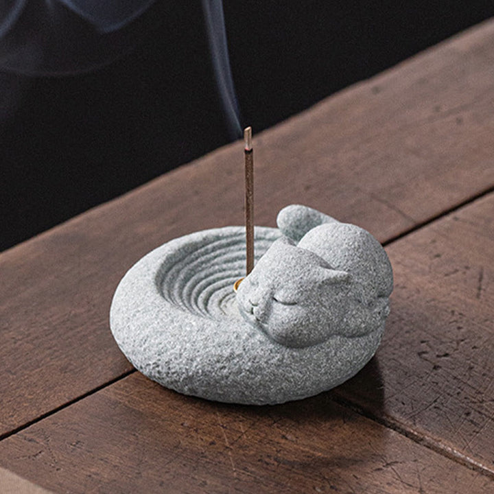 Quemador de incienso curativo con forma de gato de pie perezoso y adorable con Buddha Stones para decoración de escritorio - image 19