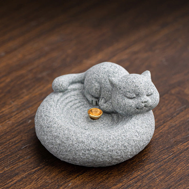 Quemador de incienso curativo con forma de gato de pie perezoso y adorable con Buddha Stones para decoración de escritorio - Gato perezoso 6,5 x 6,5 x 3,5 cm - image 13