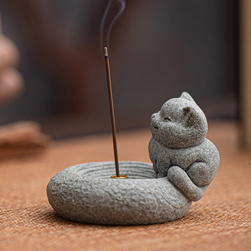 Quemador de incienso curativo con forma de gato de pie perezoso y adorable con Buddha Stones para decoración de escritorio - image 6