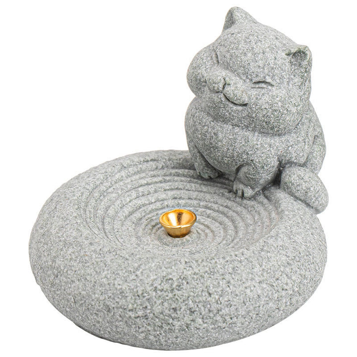 Quemador de incienso curativo con forma de gato de pie perezoso y adorable con Buddha Stones para decoración de escritorio - image 12