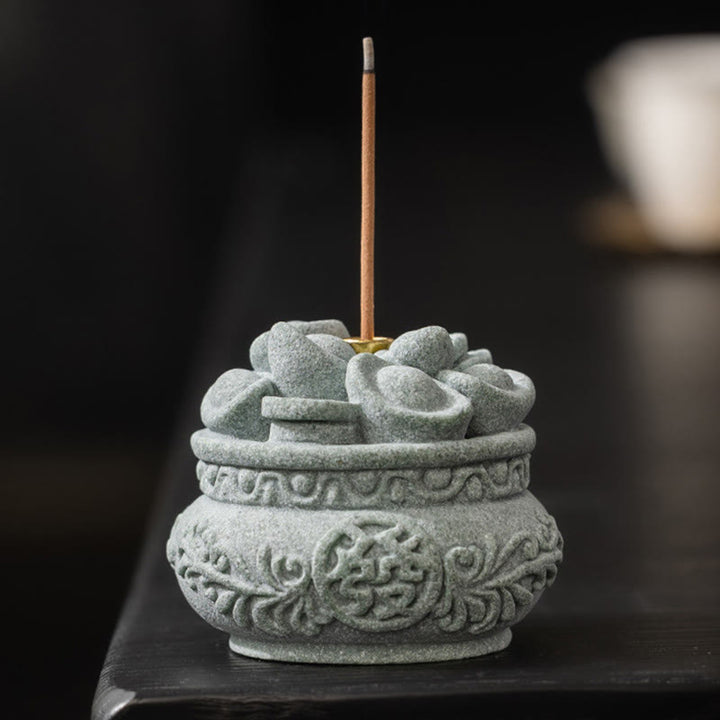 Quemador de incienso curativo con lingotes de Fu con caracteres chinos y Buddha Stones , decoración de escritorio