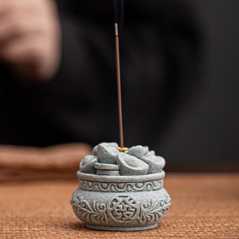 Quemador de incienso curativo con lingotes de Fu con caracteres chinos y Buddha Stones , decoración de escritorio