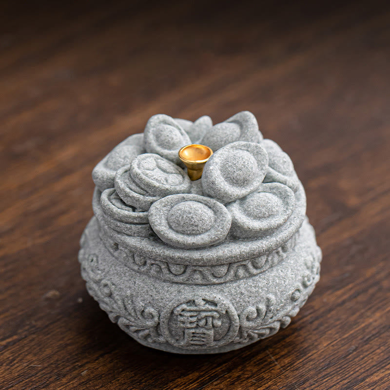 Quemador de incienso curativo con lingotes de Fu con caracteres chinos y Buddha Stones , decoración de escritorio