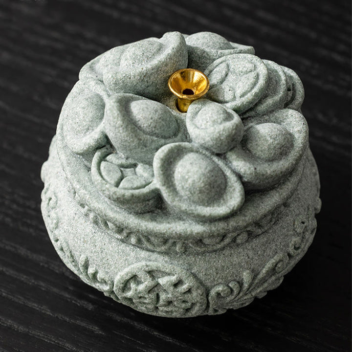 Quemador de incienso curativo con lingotes de Fu con caracteres chinos y Buddha Stones , decoración de escritorio