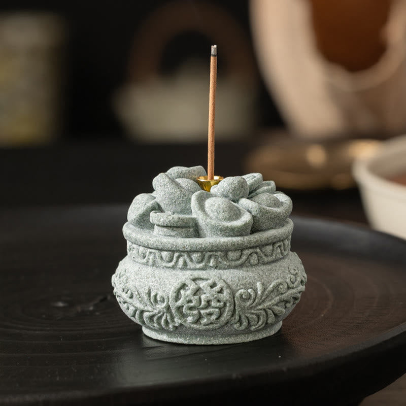 Quemador de incienso curativo con lingotes de Fu con caracteres chinos y Buddha Stones , decoración de escritorio