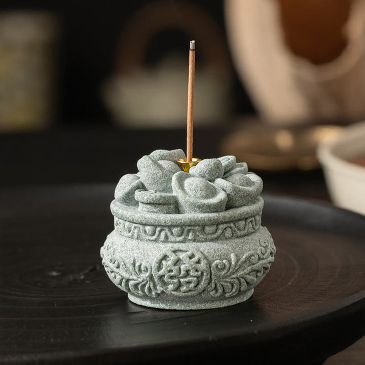 Quemador de incienso curativo con lingotes de Fu con caracteres chinos y Buddha Stones , decoración de escritorio