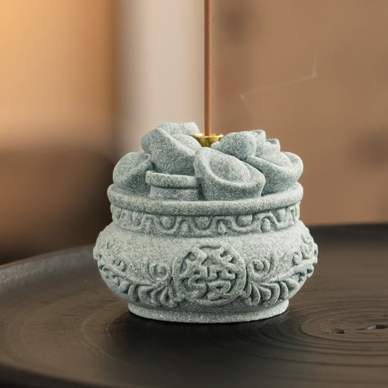 Quemador de incienso curativo con lingotes de Fu con caracteres chinos y Buddha Stones , decoración de escritorio