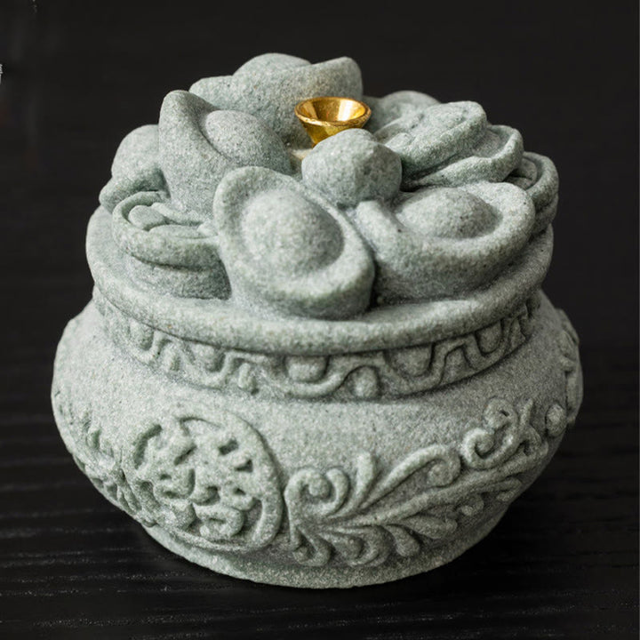 Quemador de incienso curativo con lingotes de Fu con caracteres chinos y Buddha Stones , decoración de escritorio