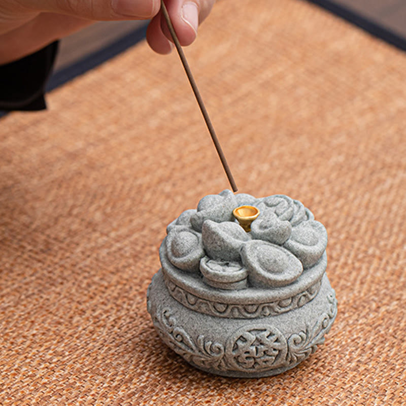 Quemador de incienso curativo con lingotes de Fu con caracteres chinos y Buddha Stones , decoración de escritorio