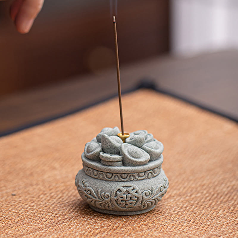 Quemador de incienso curativo con lingotes de Fu con caracteres chinos y Buddha Stones , decoración de escritorio