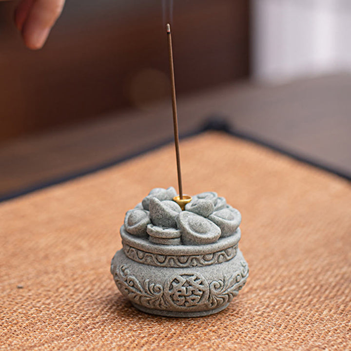 Quemador de incienso curativo con lingotes de Fu con caracteres chinos y Buddha Stones , decoración de escritorio