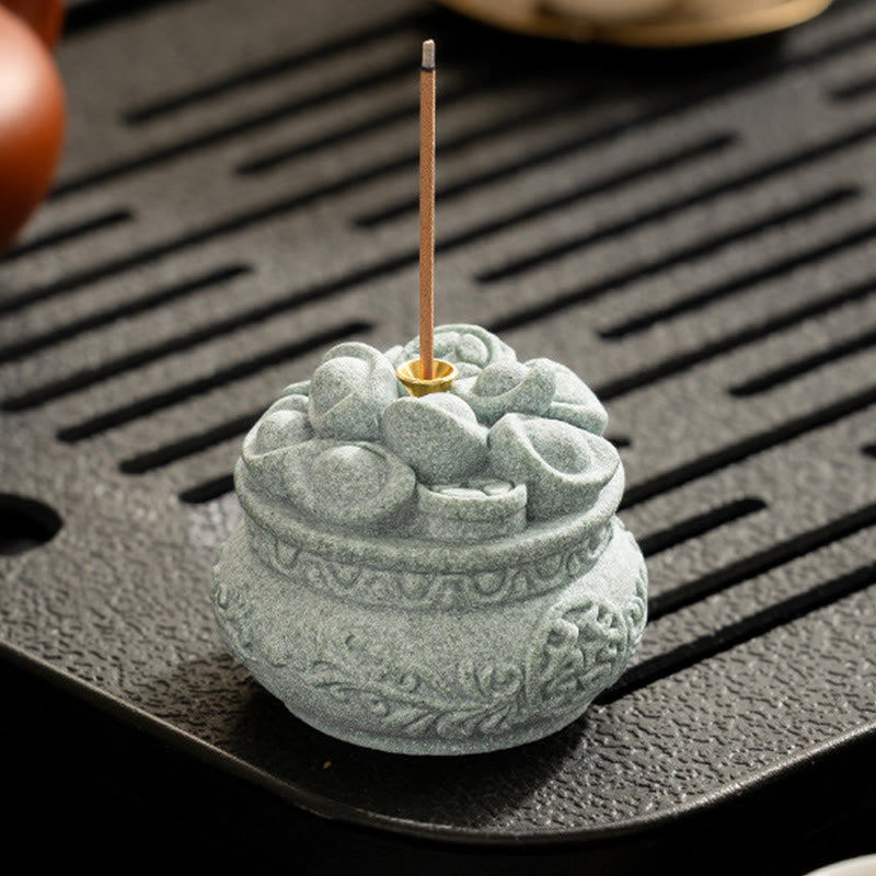 Quemador de incienso curativo con lingotes de Fu con caracteres chinos y Buddha Stones , decoración de escritorio