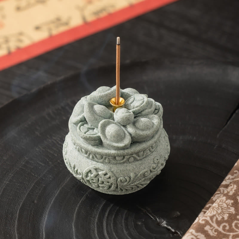 Quemador de incienso curativo con lingotes de Fu con caracteres chinos y Buddha Stones , decoración de escritorio