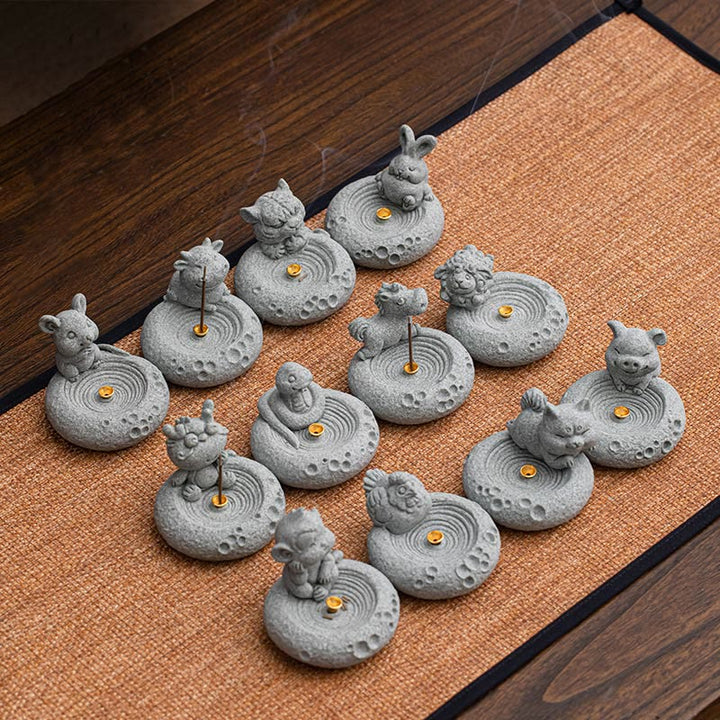Quemador de incienso curativo con Buddha Stones y zodíaco chino para decoración de escritorio