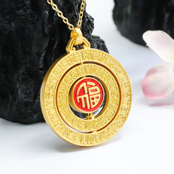 Colgante de collar giratorio con símbolo de suerte Fu de las cien bendiciones de jade hetiano de Buddha Stones