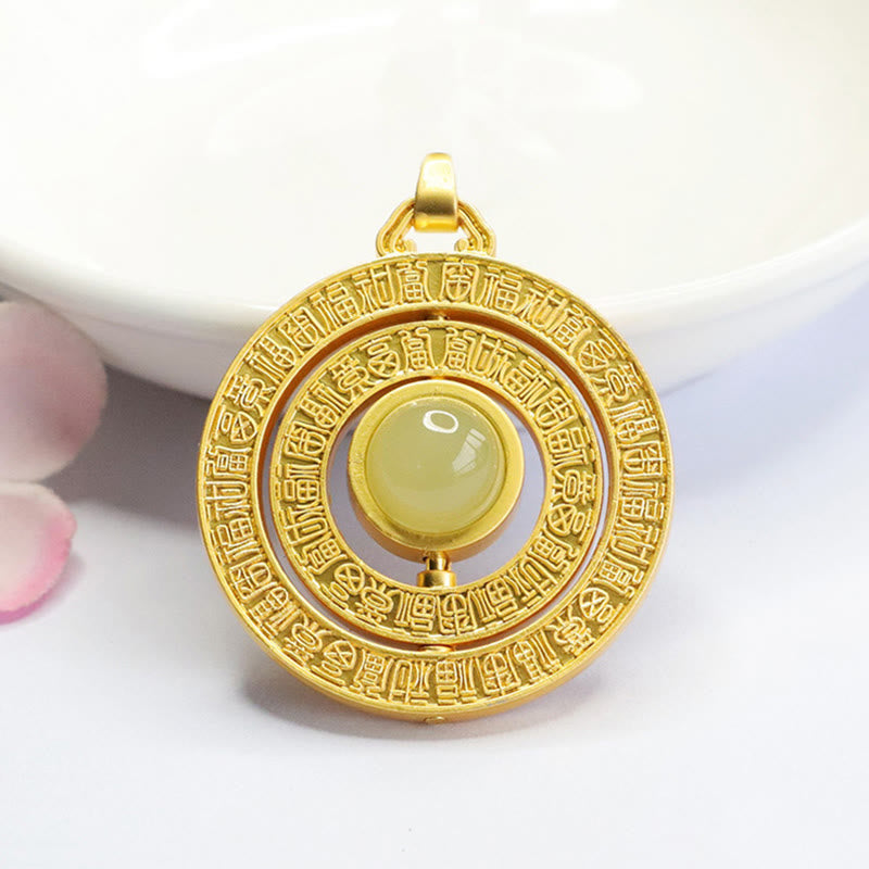 Colgante de collar giratorio con símbolo de suerte Fu de las cien bendiciones de jade hetiano de Buddha Stones