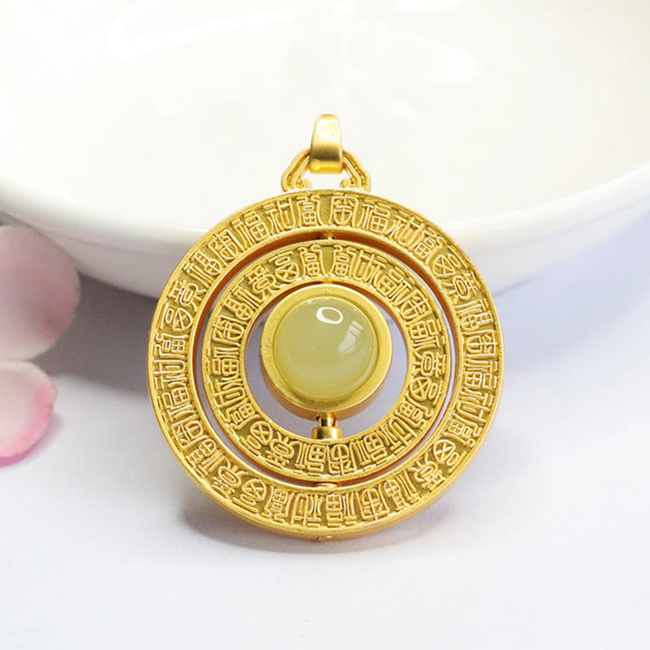 Colgante de collar giratorio con símbolo de suerte Fu de las cien bendiciones de jade hetiano de Buddha Stones