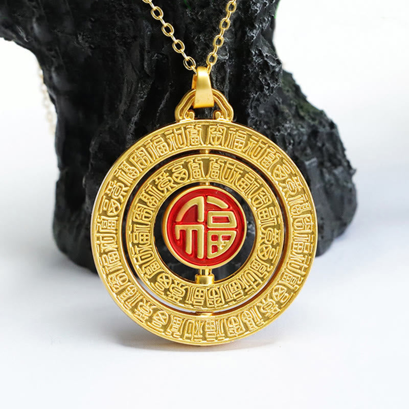 Colgante de collar giratorio con símbolo de suerte Fu de las cien bendiciones de jade hetiano de Buddha Stones