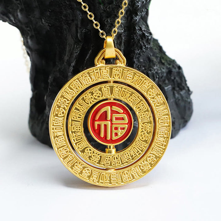 Colgante de collar giratorio con símbolo de suerte Fu de las cien bendiciones de jade hetiano de Buddha Stones